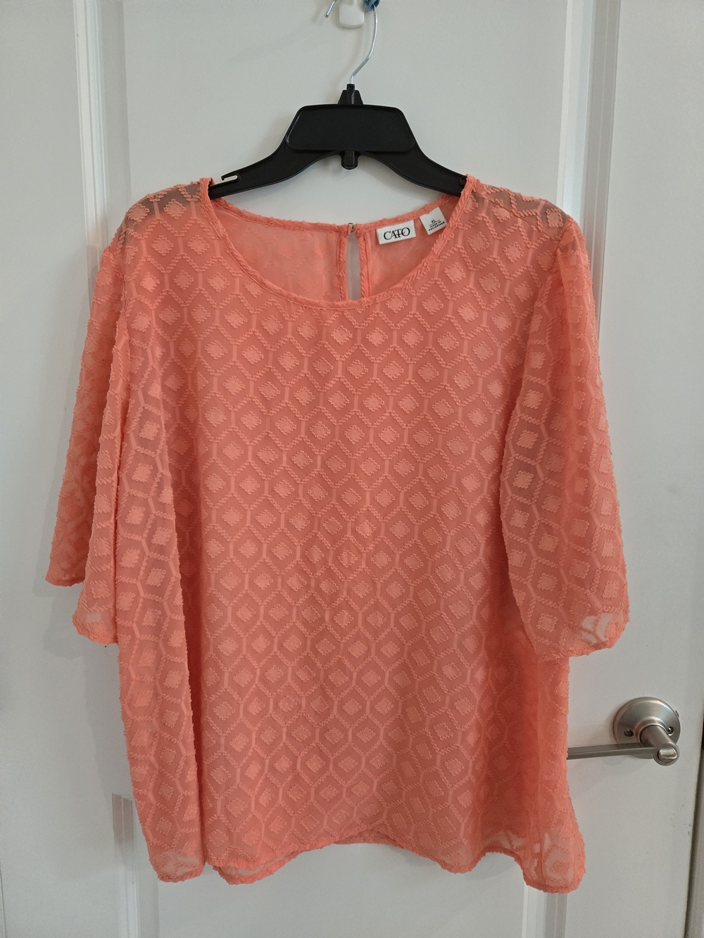 Cato Coral Textured Diamond Sleeve Blouse Size XL